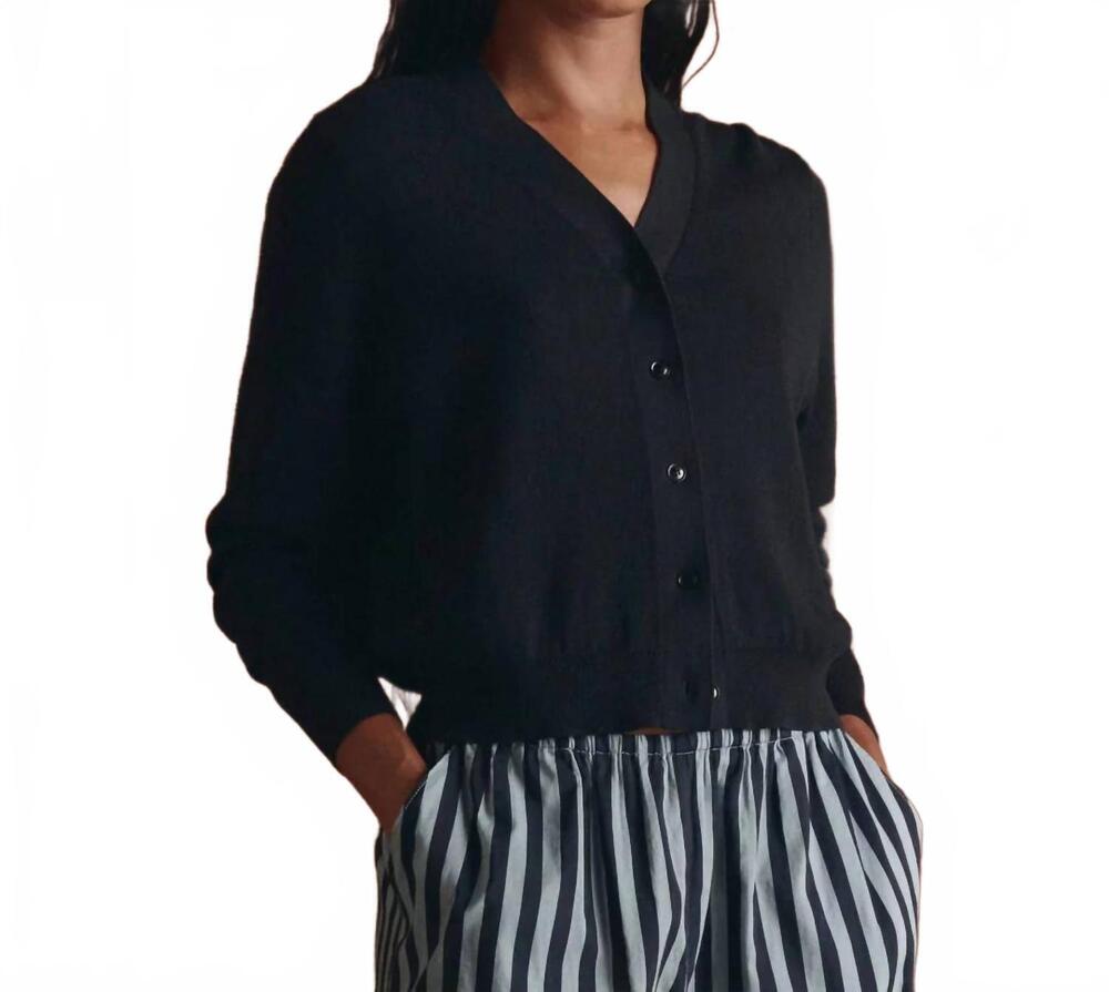 NEW THE GREAT. the shrunken v neck cardigan in black